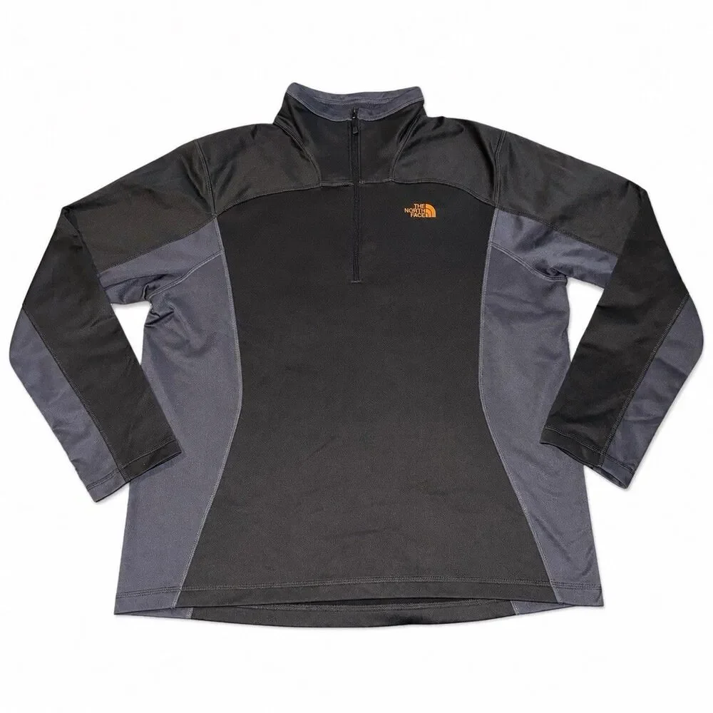 The North Face Men XL 1/4 Zip Pullover Black Gray Orange Logo Polyester